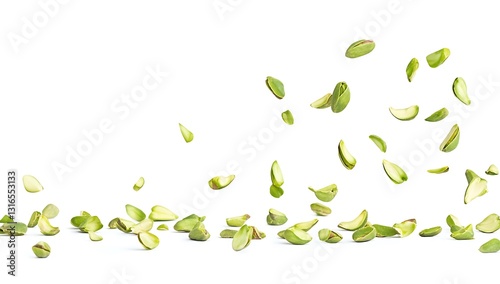 Delicious Pistachio Nuts Falling, Shelled Kernels, Food Photography