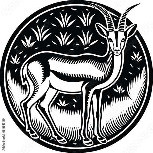 a vector silhouette image of a springbok eating (37).eps