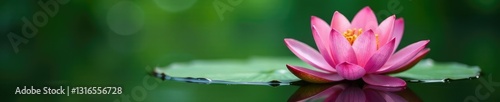 High detail of a single lotus leaf isolated in water, peaceful scene, water lily