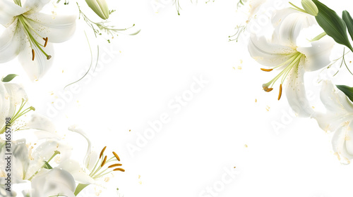 Elegant White Lily Frame with Golden Stamens – Floral Border Design
