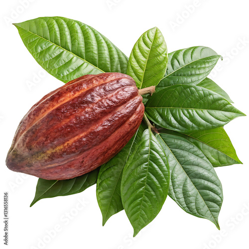 cocoa fruit with leaves isolated or transparent png