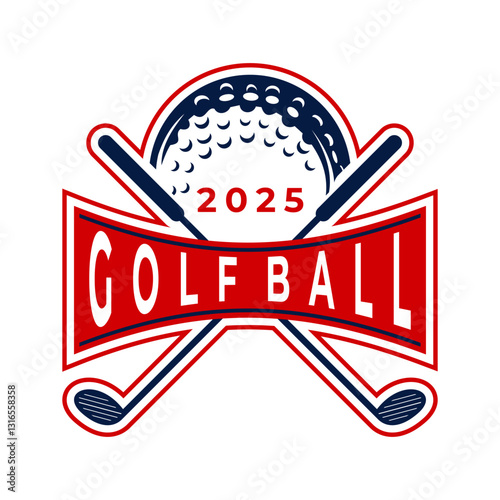 Golf ball with Cross stick logo design vector. Golf Club logo design template