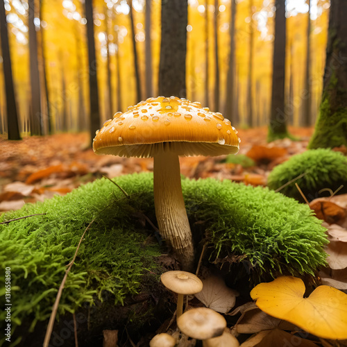 Honey mushroom in the autumn forest.