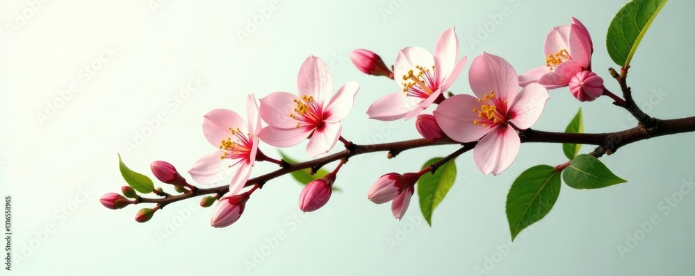 Obraz premium Single isolated branch with flowers on white background, plants, nature, growth