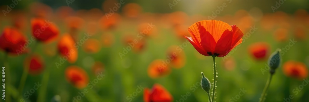 Small green leaves and stems forming the shape of a single red poppy, flowers, natural, garden Small green leaves and stems forming the shape of a single red poppy, flowers, natural, garden