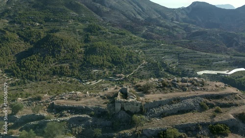 Aerial view from a drone of the castle of Tárbena in the province of Alicante is a castle of Muslim origin, Costa Blanca, Spain - stock video