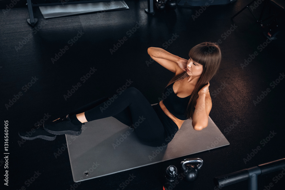 Abs exercise. Young woman is in the gym Abs exercise. Young woman is in the gym