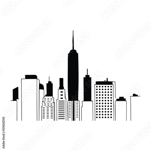 A minimalist New York City metropolis drawing, executed as a sketch using a smooth gradient transition, seamless color blending, and a muted color palette