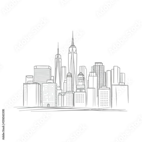 A minimalist New York City metropolis drawing, executed as a sketch using a smooth gradient transition, seamless color blending, and a muted color palette