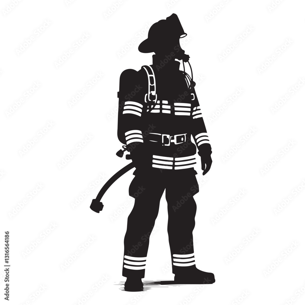 Commanding Firefighter silhouette, leading the charge against flames - Firefighter illustration - Minimalist Firefighter vector - Profession silhouette
Commanding Firefighter silhouette, leading the charge against flames - Firefighter illustration - Minimalist Firefighter vector - Profession silhouette