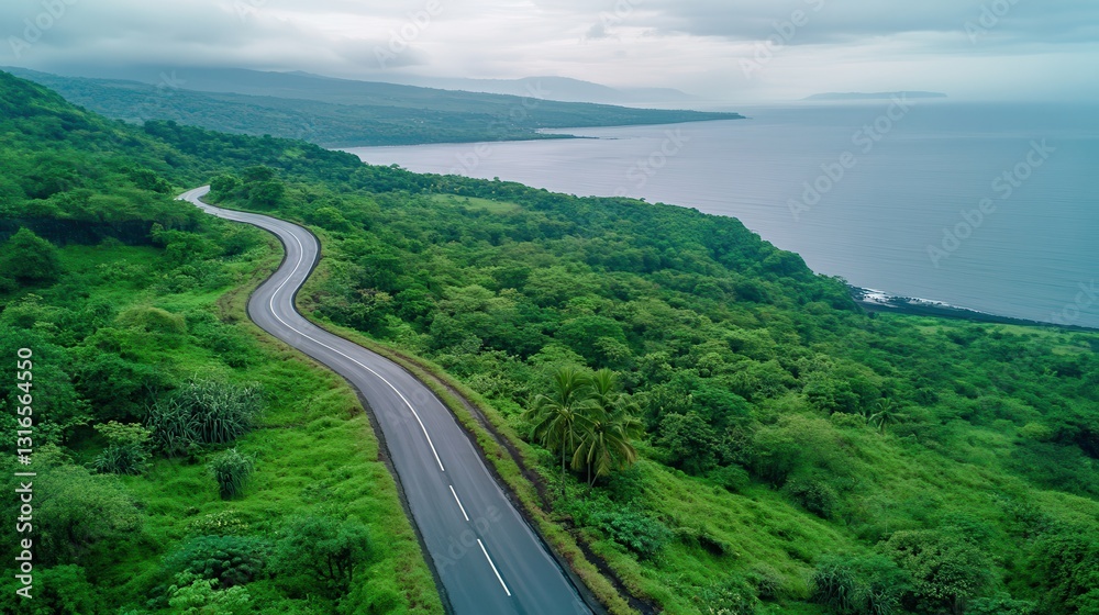a breathtaking road between lush green hills and the deep blue sea, a peaceful drive through untouched nature, capturing the beauty of the landscape a breathtaking road between lush green hills and the deep blue sea, a peaceful drive through untouched nature, capturing the beauty of the landscape