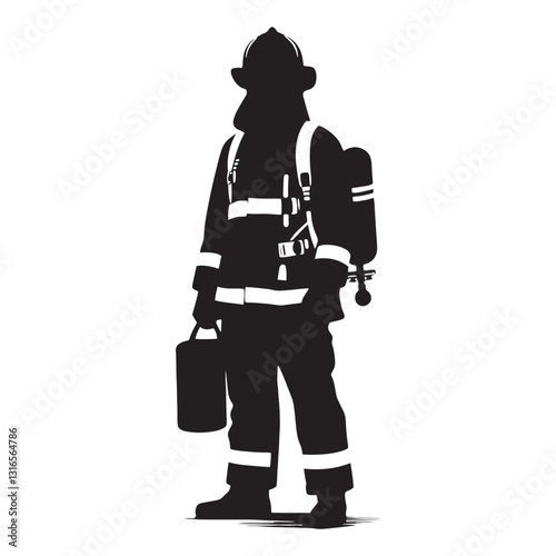 Relentless Firefighter silhouette, fighting flames without hesitation - Firefighter illustration - Minimalist Firefighter vector - Profession silhouette
