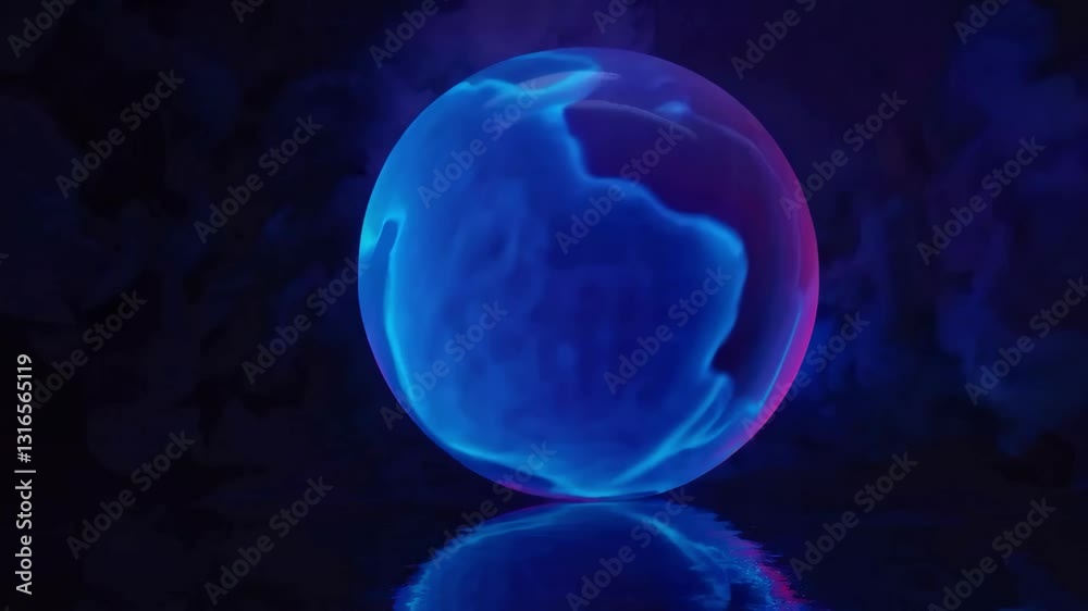 Illuminated pink and blue sphere with smoke on dark background, abstract art concept Illuminated pink and blue sphere with smoke on dark background, abstract art concept