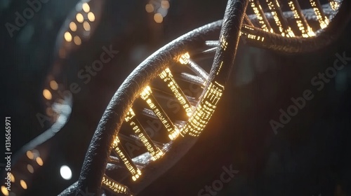 Futuristic DNA strand rendered in digital space, genetic blueprint