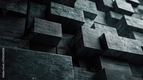 Geometric texture formed by interlocking stacked cubical blocks