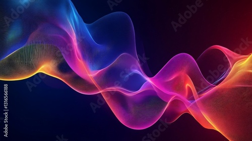 Abstract Artwork with Vibrant Flowing Waves in Shades of Pink, Orange, Yellow, Blue, and Green – Dynamic Design on Dark Background