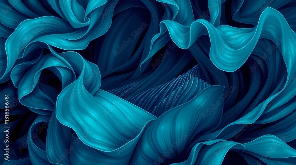 Obraz premium Oceanic Bloom: An abstract close-up of a flower, its petals swirling in shades of deep blue, teal, and turquoise. The light plays across the intricate textures, giving the flower a captivating allure.