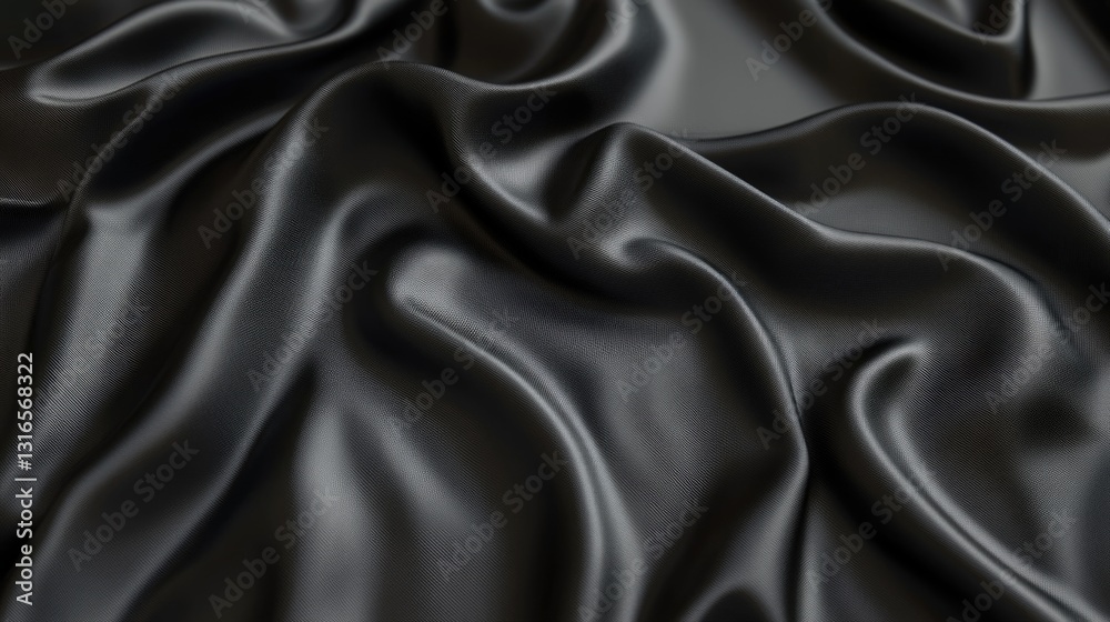 Elegant black satin fabric with soft folds and gentle ripples Elegant black satin fabric with soft folds and gentle ripples