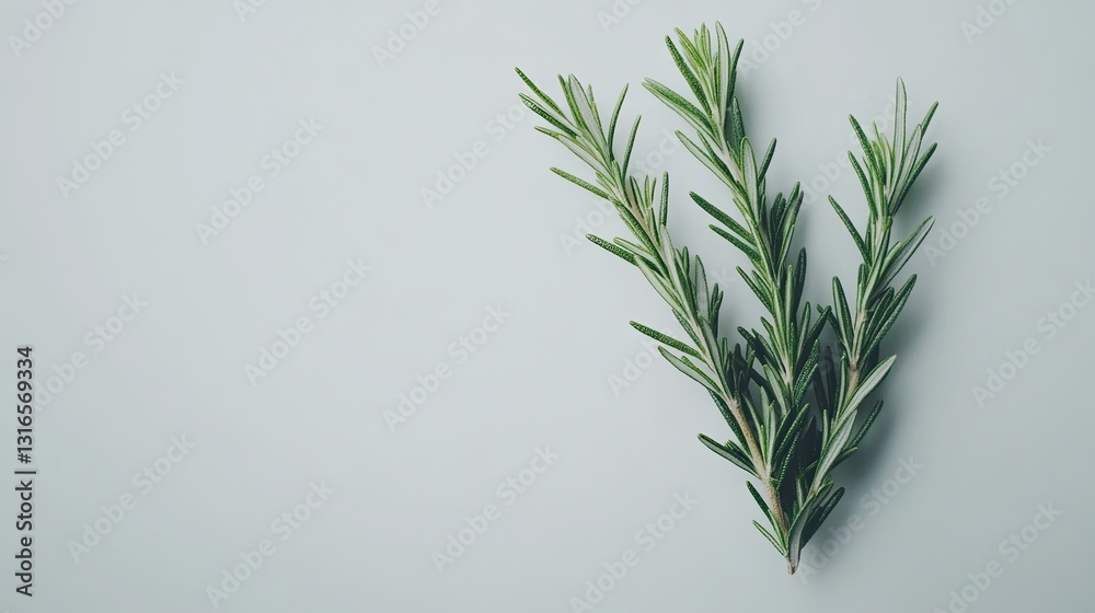 Fototapeta premium Fragrant sprigs of rosemary on a calming background offering natural serenity
