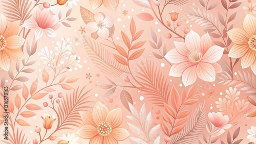 Peach Blossom Botanical Seamless Pattern Design Featuring Delicate Floral Elements and Soft Color Palette