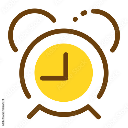 A Cheerful Yellow Alarm Clock Ringing In A New Day, Signifying A Fresh Start And Exciting Possibilities, With A Simple Line Art Style And Warm Brown Accents