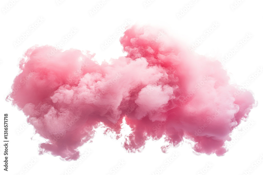 Fototapeta premium A fluffy pink cloud isolated against a white background creating a soft and dreamy aesthetic effect
