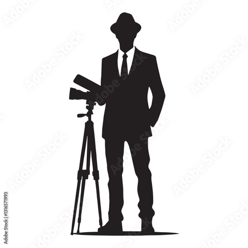 Engaged Journalist silhouette, interacting with the public for real stories - Journalist illustration - Minimalist Journalist vector - Profession silhouette
