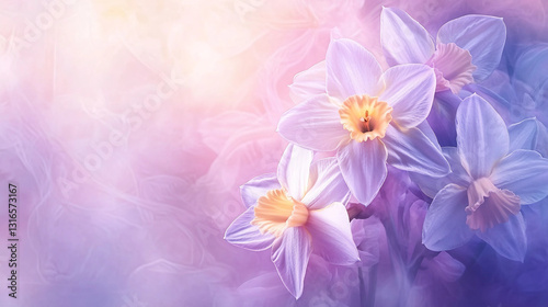 A close up of a bunch of purple flowers with a light blue background