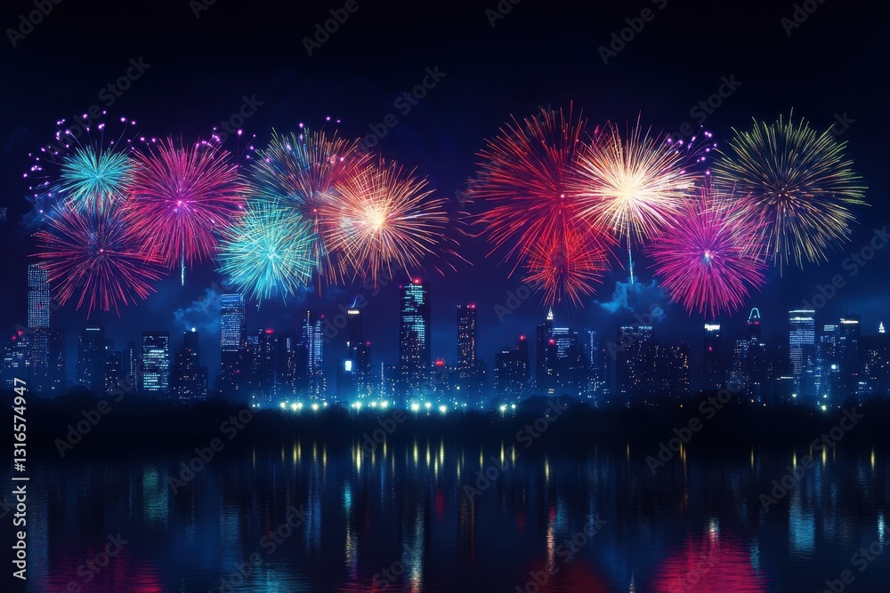 Spectacular fireworks show lighting up the skyline city park photo nighttime wide angle celebrating independence day with a vibrant display of colorful fireworks Spectacular fireworks show lighting up the skyline city park photo nighttime wide angle celebrating independence day with a vibrant display of colorful fireworks