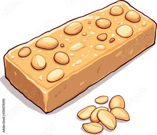 Vsai peanut brittle bar with crunchy nuts topping and pieces aside