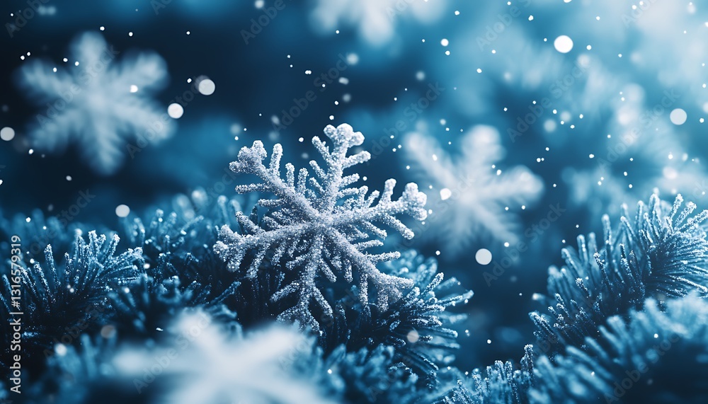 Sparkling snowflake on frosted pine branch. Sparkling snowflake on frosted pine branch.
