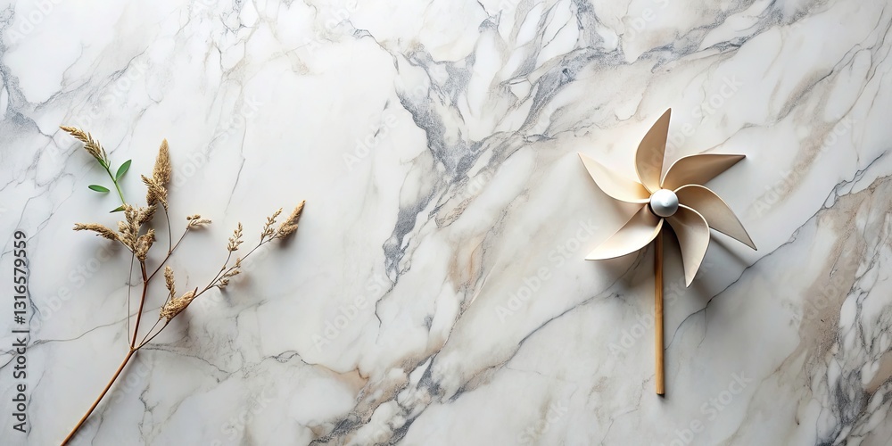 Obraz premium Symmetrical Above-Shot of Natural Wind Design on Marble Surface with Organic Elements for Copy Space, Ideal for Minimalist and Modern Aesthetic in Portrait Photography