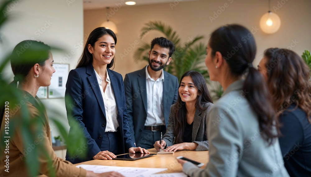 Indian HR Manager Conducting Employee Onboarding Session for New Hires in a Modern Corporate Office Setting Indian HR Manager Conducting Employee Onboarding Session for New Hires in a Modern Corporate Office Setting