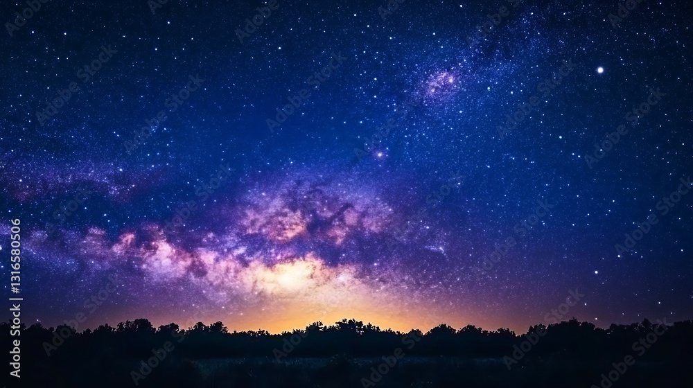 Night sky over horizon with galaxy display, scenic wallpaper or background image Night sky over horizon with galaxy display, scenic wallpaper or background image