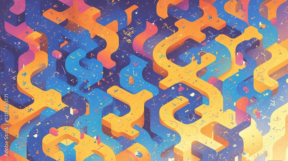Obraz premium Abstract isometric shapes, vibrant colors, textured background, digital art, website banner