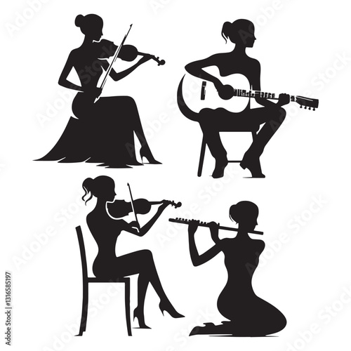 Solo Performer Musician silhouette, commanding the stage alone - Musician illustration - Minimalist Musician vector - Profession silhouette
