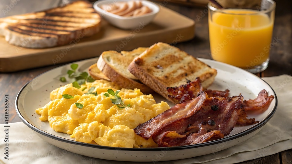 Farmer's Breakfast with Perfectly Cooked Eggs and Crispy Bacon Farmer's Breakfast with Perfectly Cooked Eggs and Crispy Bacon