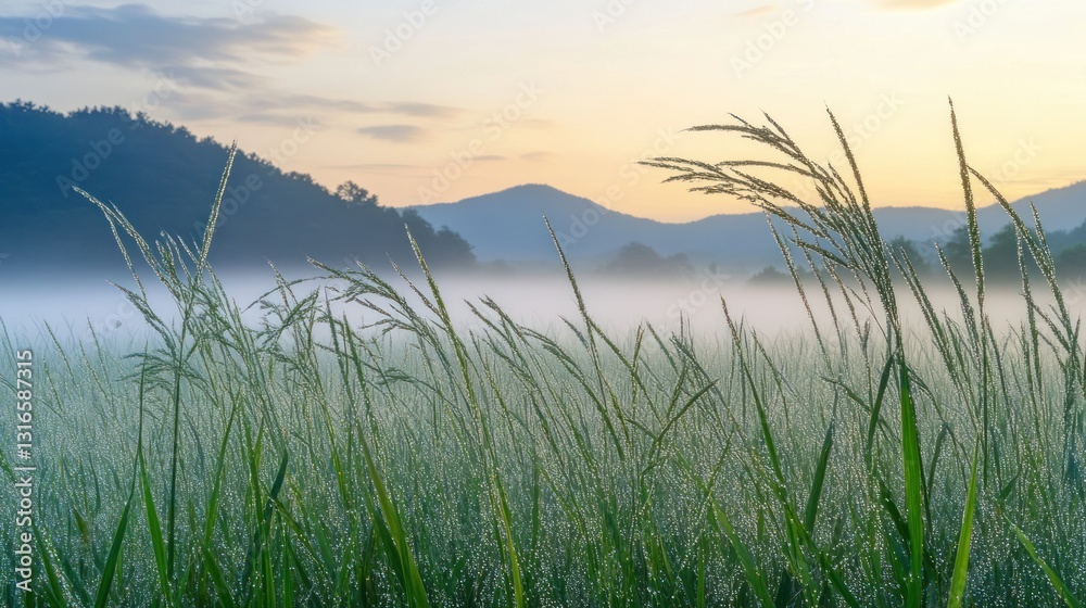Misty Sunrise over Mountain Meadow