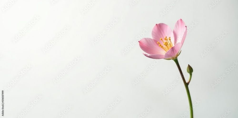 Pure and elegant single flower in white space, simple, elegance Pure and elegant single flower in white space, simple, elegance