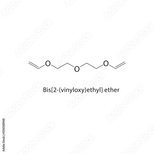 Bis[2-(vinyloxy)ethyl] ether skeletal structure. Ether compound schematic illustration. Simple diagram, chemical formula.