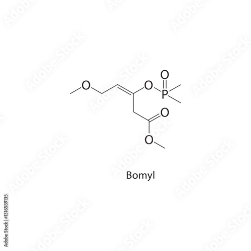 Bomyl skeletal structure. Pesticide compound schematic illustration. Simple diagram, chemical formula.