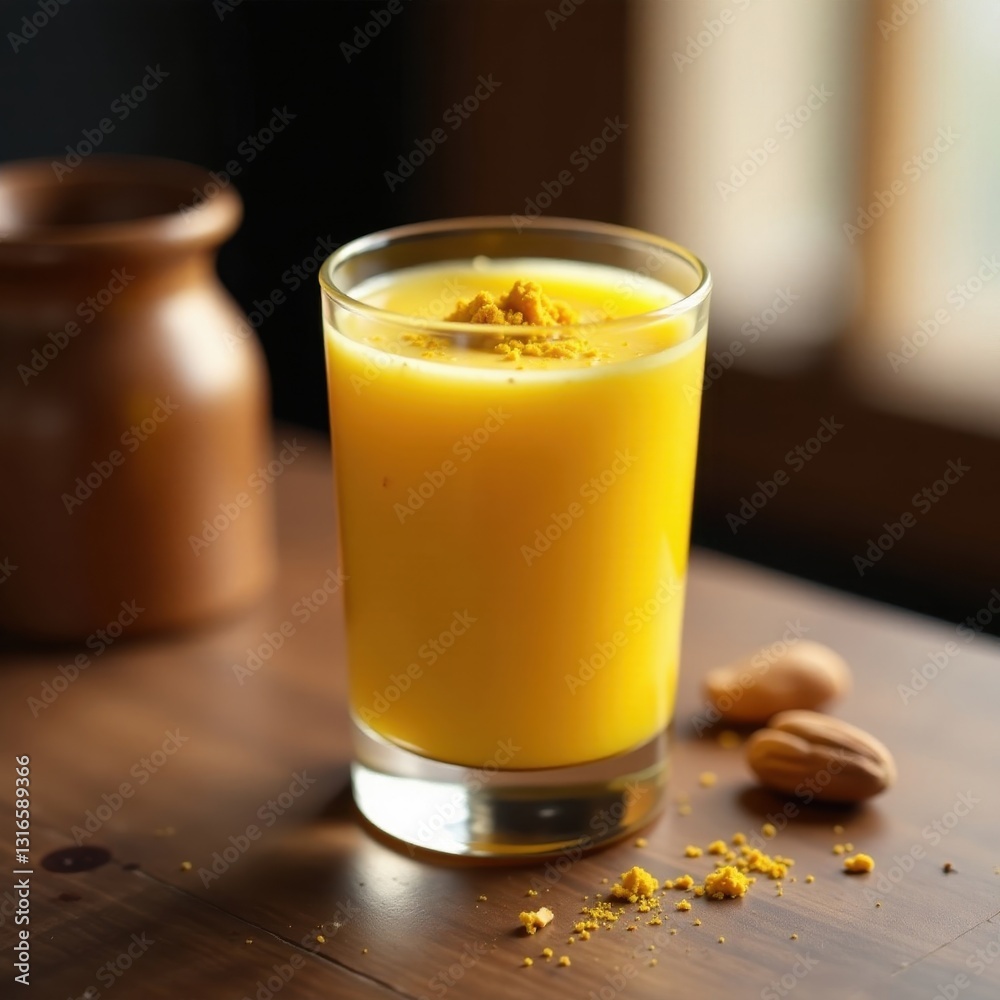 Thandai drink in a glass with saffron and nuts, thandai, traditional drink Thandai drink in a glass with saffron and nuts, thandai, traditional drink
