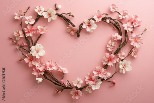 sakura flowers on pink background.