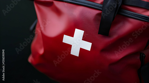Obraz na płótnie A red emergency medical bag displays a white medical cross w salonie