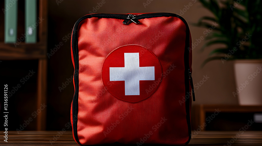 Red First Aid Kit Bag With White Cross Emblem Displayed