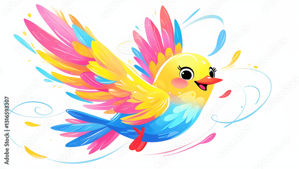 Fototapeta premium A bird made of coloured particles and lines, a bird of paradise posing in various poses in colourful water, and an abstract artwork made of coloured line backgrounds.
