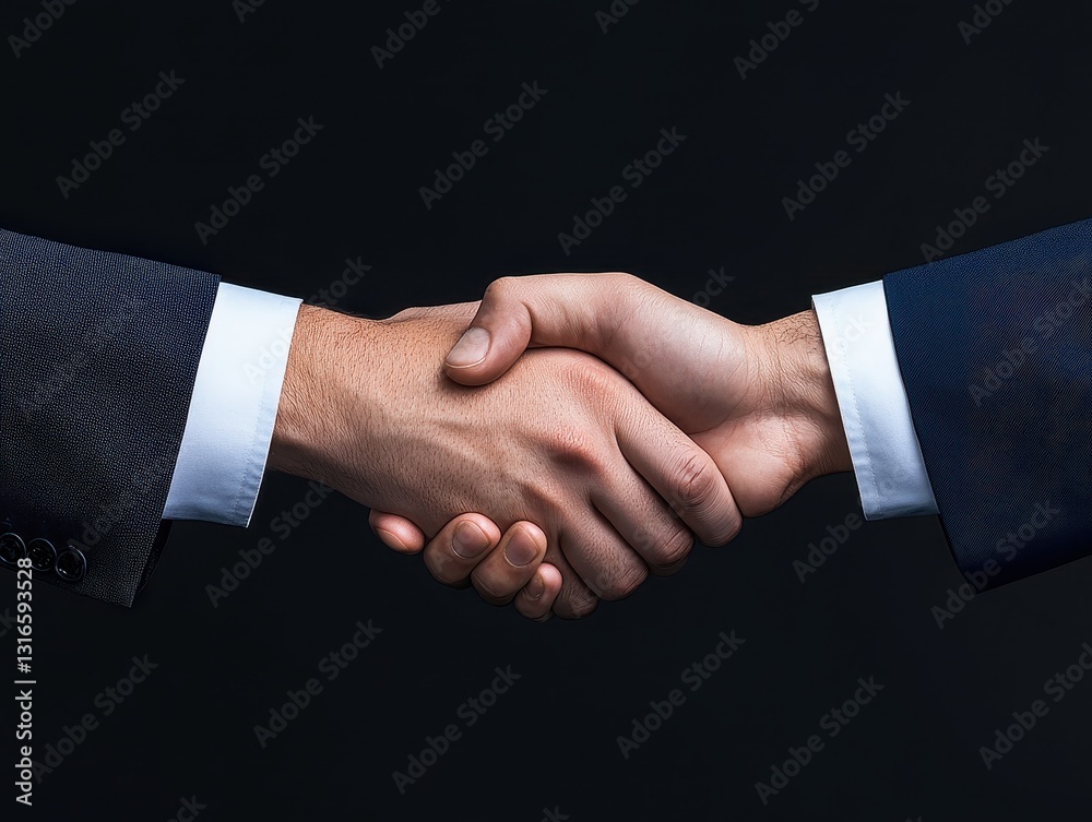 Two business professionals shaking hands in a dark setting, symbolizing agreement Two business professionals shaking hands in a dark setting, symbolizing agreement