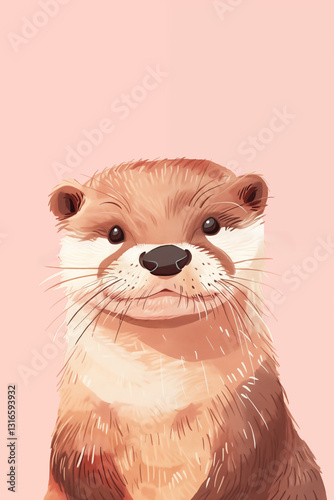 Portrait of a furry cute otter looking at the camera. Good for nursery decorations, poster, cards. Ai generated