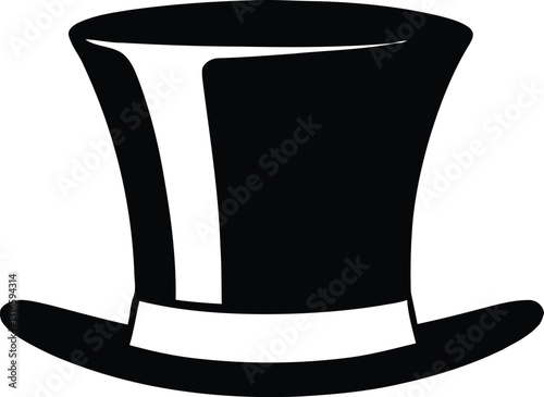 Elegant Top Hat: An immaculate black top hat, rendered with crisp detail and perfect lines, suggests timeless sophistication. Capturing the essence of formality and classic style.