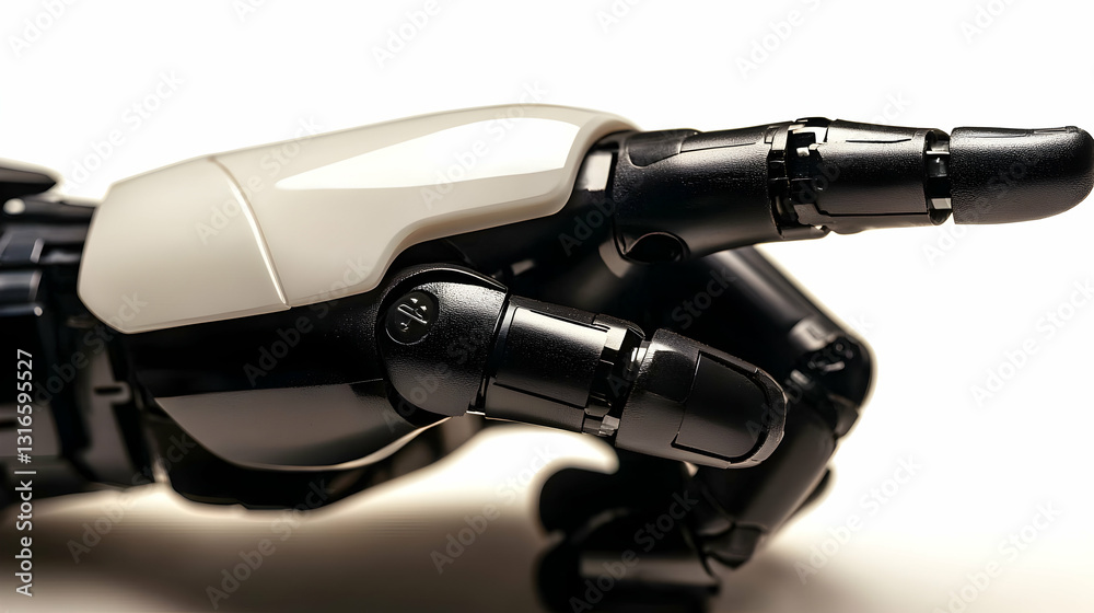 A robotic hand pointing towards something out of view A robotic hand pointing towards something out of view